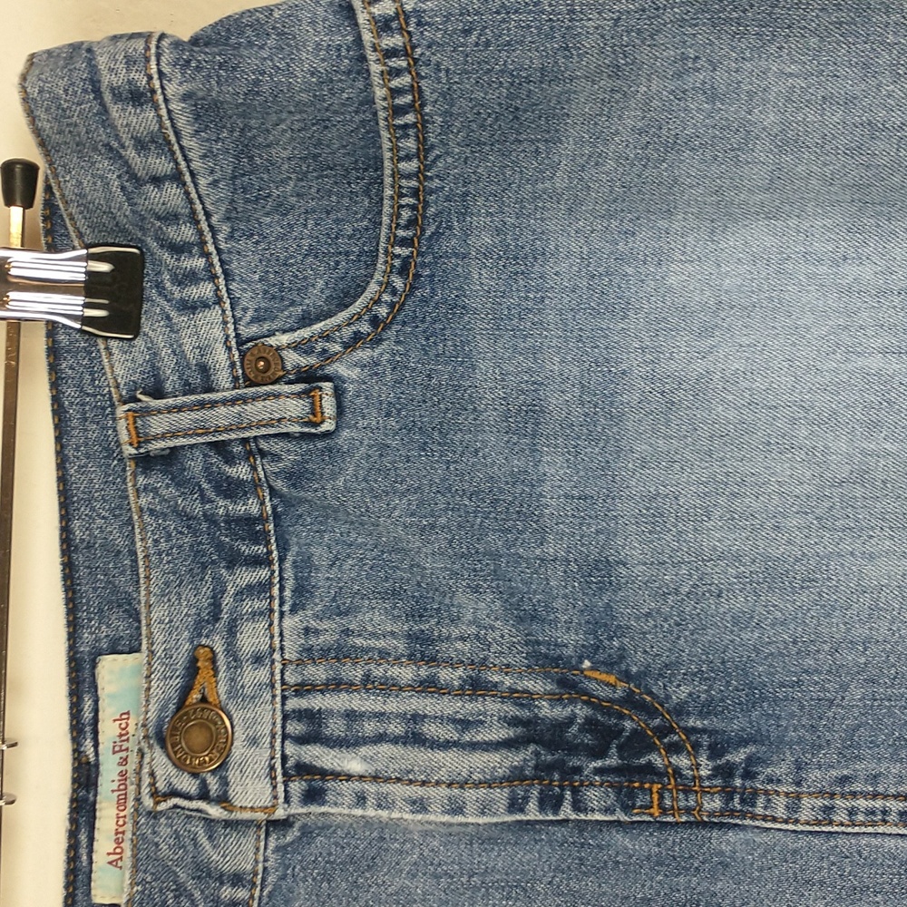 Vintage Abercrombie & Fitch Mini Skirt 2 Denim Blue Jean Cut Off Distressed Y2K - Picture 2 of 12